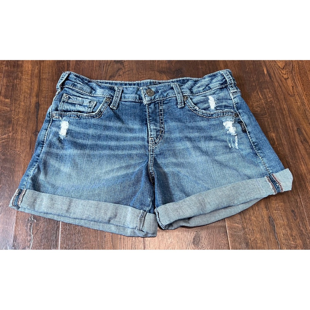 Silver Jeans Co Womens Distressed Denim Cuffed Shorts Medium Wash Size 30